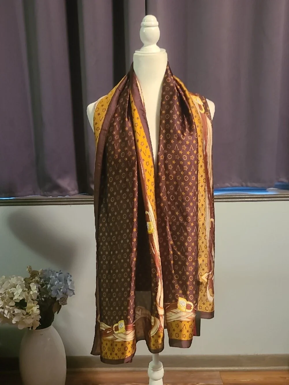 Luxury Brown & Mustard Monogram Scarf